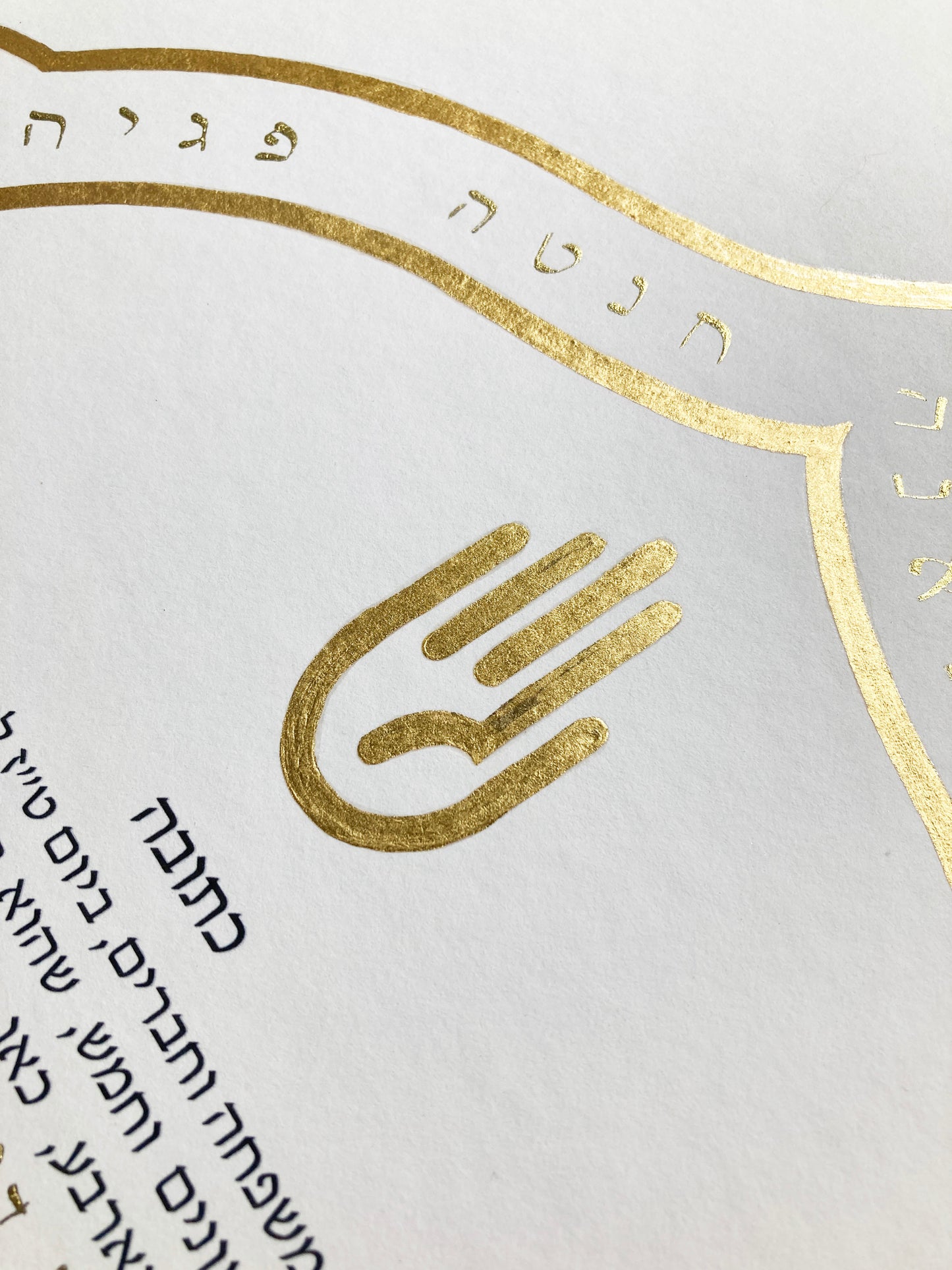 Custom Gold Rim Illuminated Ketubah with gilded Hamsa and gold ink Psalm