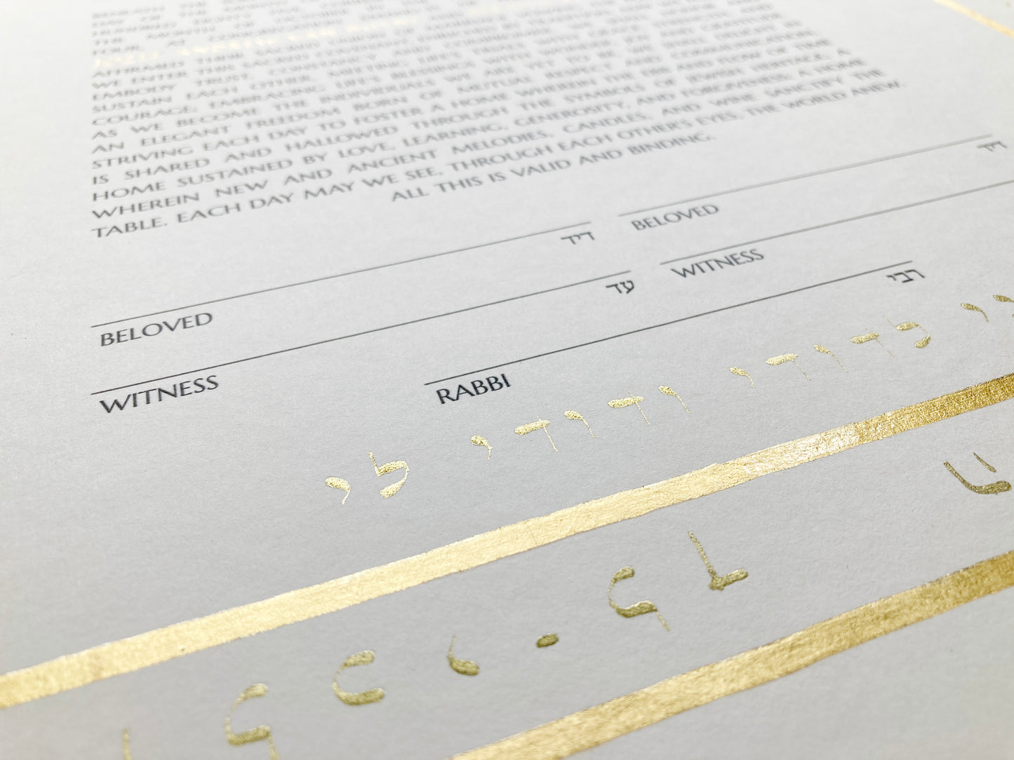 Custom Gold Rim Illuminated Ketubah with gilded Hamsa and gold ink Psalm