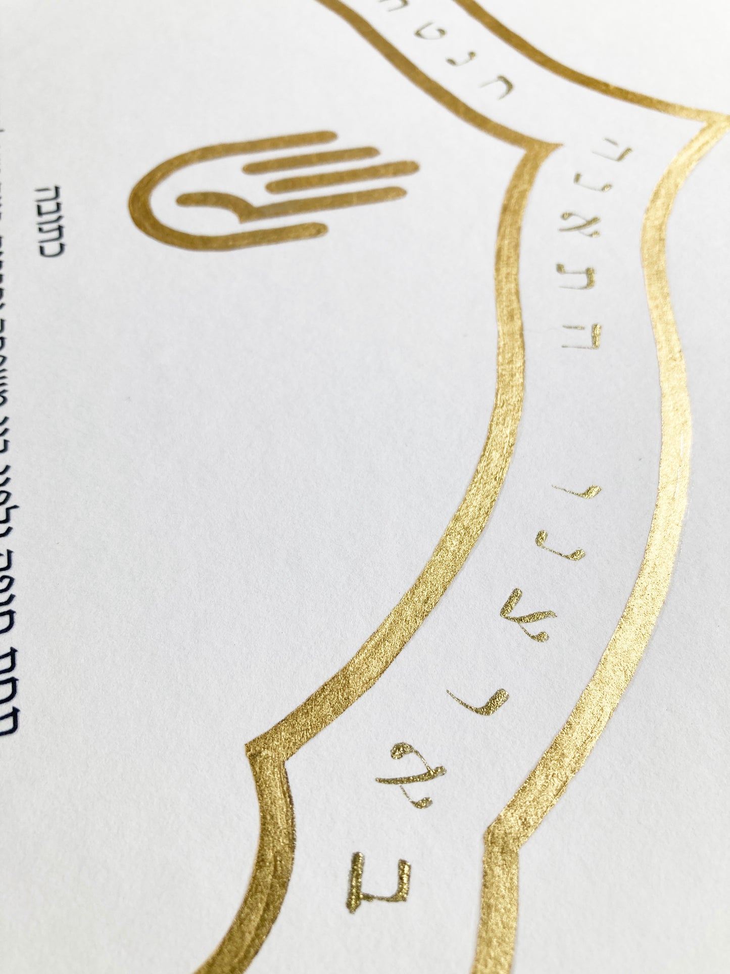 Custom Gold Rim Illuminated Ketubah with gilded Hamsa and gold ink Psalm