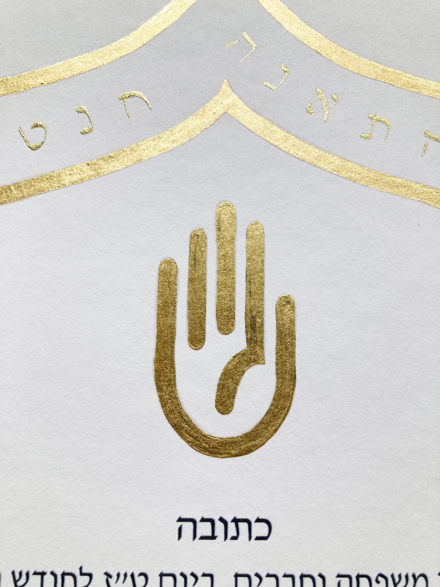 Custom Gold Rim Illuminated Ketubah with gilded Hamsa and gold ink Psalm