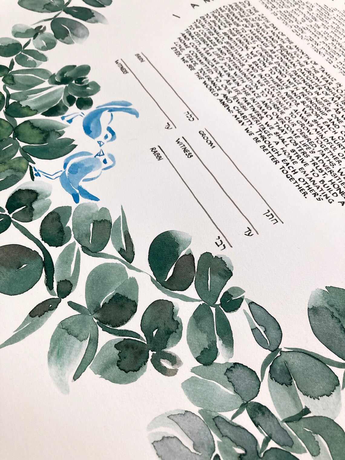 Rachel K. Reserved Listing Custom Ketubah <> Watercolor Eucalyptus wreath artwork commission